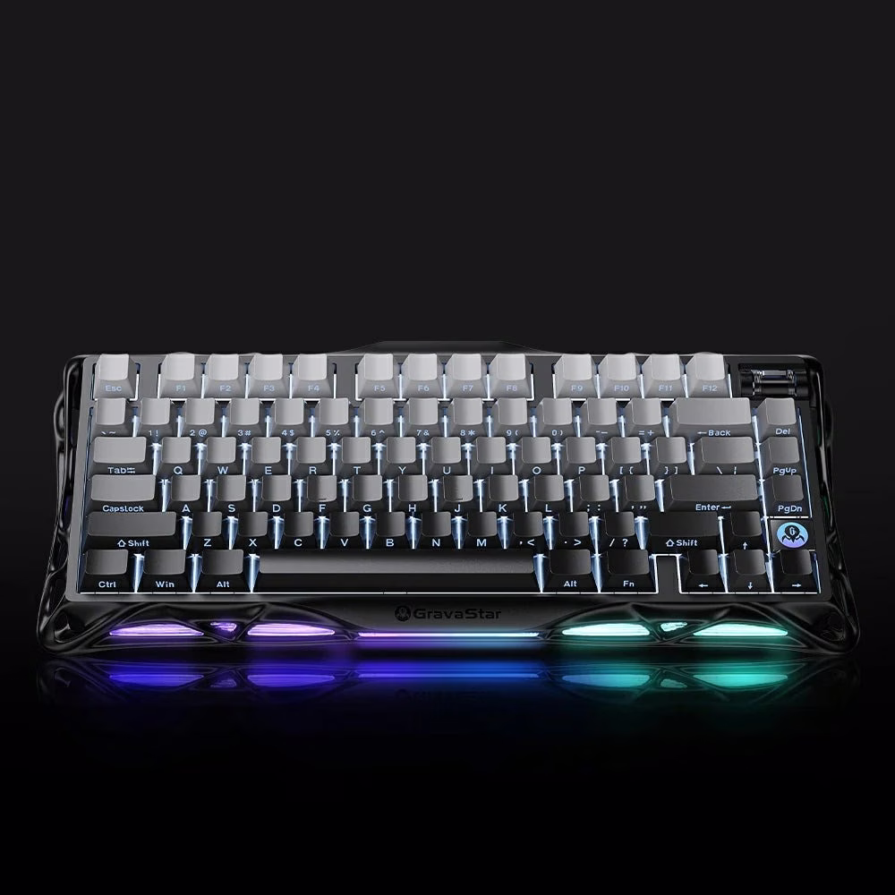 Gravastar Mercury K1 Gradient Black Tri-mode (Wired/Bluetooth/2.4GHz Wireless) 75% Mechanical Gaming Keyboard, Side Engraving, Bionic Flow, 5-Layer Sound Deadening Padding, Wear Resistant and Non-Slip, RGB Backlit Keyboard, Black | GS K1_GBLK thumbnail 6