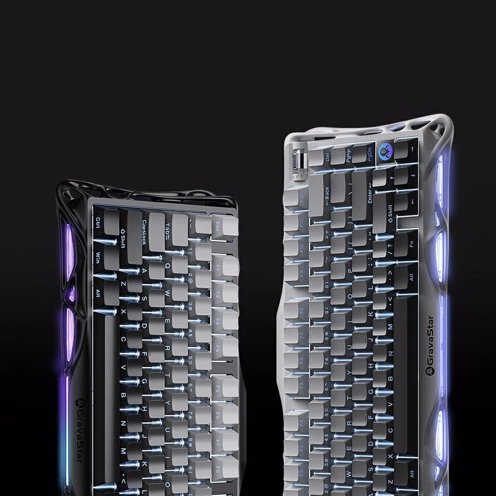 Gravastar Mercury K1 Gradient Black Tri-mode (Wired/Bluetooth/2.4GHz Wireless) 75% Mechanical Gaming Keyboard, Side Engraving, Bionic Flow, 5-Layer Sound Deadening Padding, Wear Resistant and Non-Slip, RGB Backlit Keyboard, Black | GS K1_GBLK thumbnail 3