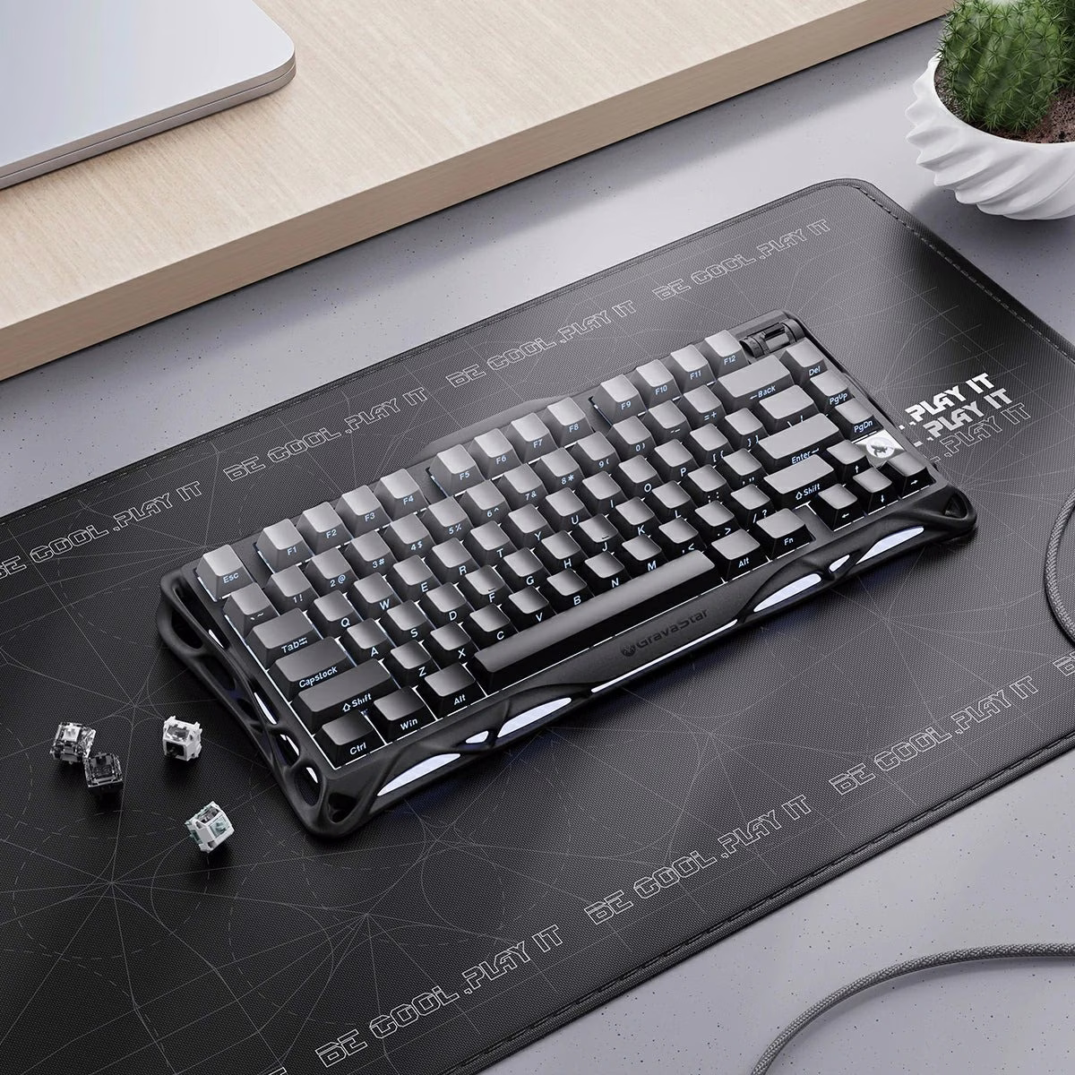 Gravastar Mercury K1 Gradient Black Tri-mode (Wired/Bluetooth/2.4GHz Wireless) 75% Mechanical Gaming Keyboard, Side Engraving, Bionic Flow, 5-Layer Sound Deadening Padding, Wear Resistant and Non-Slip, RGB Backlit Keyboard, Black | GS K1_GBLK thumbnail 2