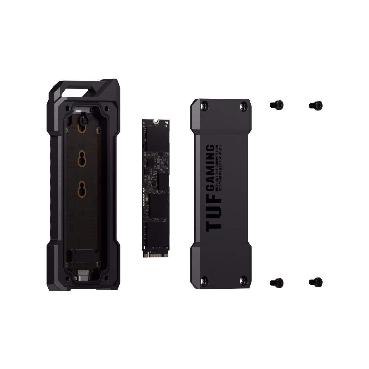 ASUS TUF Gaming A1 USB-C 3.2 Gen 2x1 SSD Enclosure, Dual M.2 NVMe PCIe & SATA interfaces, M.2 Q-Latch for easy installation, MIL-STD-810H drop resistance, IP68 water and dust resistance, PS5 & Xbox support | 90DD02N0-M09000 thumbnail 5