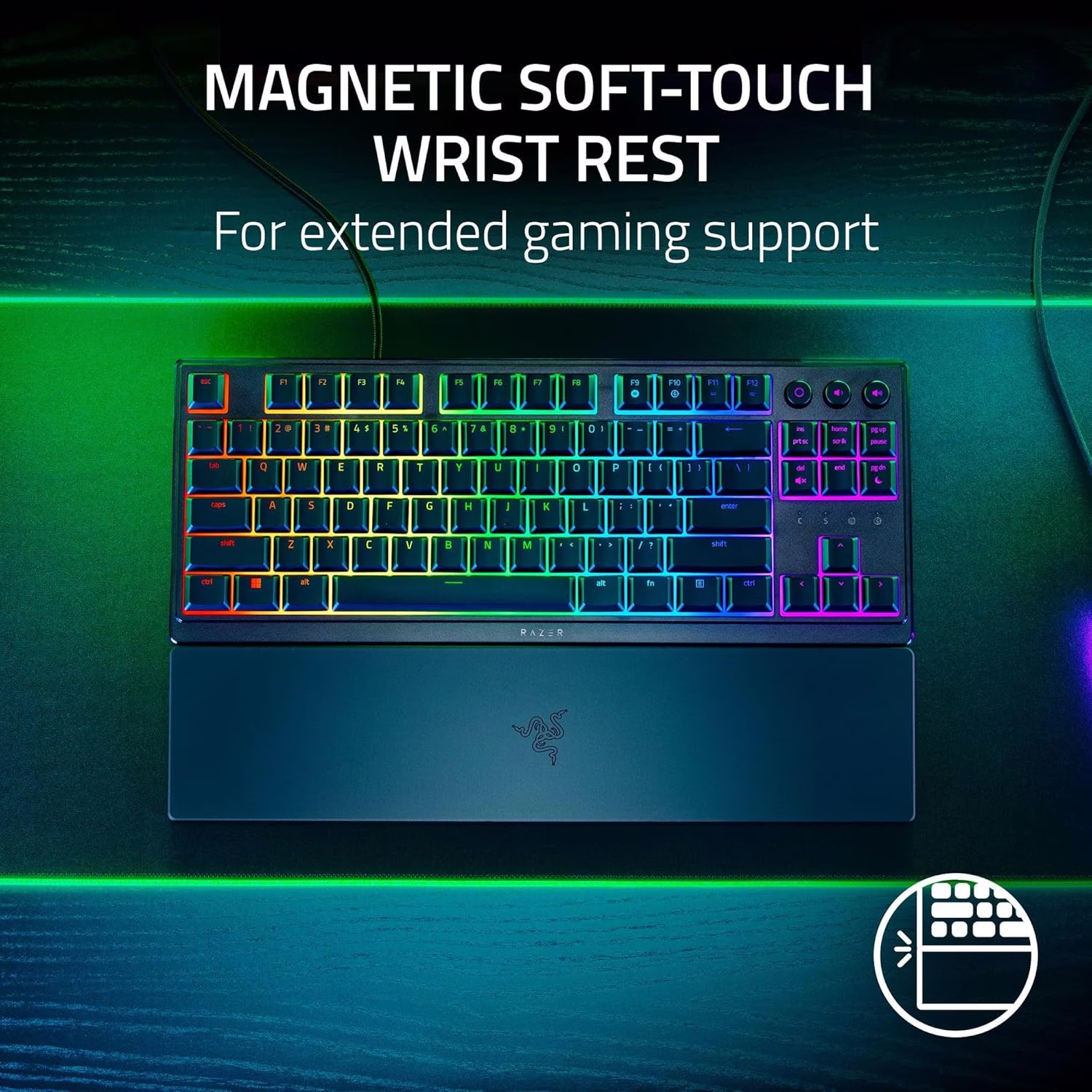 Razer Ornata V3 TKL Low Profile Gaming Keyboard, Mecha-Membrane Switches, 1000 Hz Ultrapolling, 8 Chroma RGB, UV-Coated ABS Keycaps, Braided Fiber Cable, Black | RZ03-04880100-R3M1 thumbnail 6