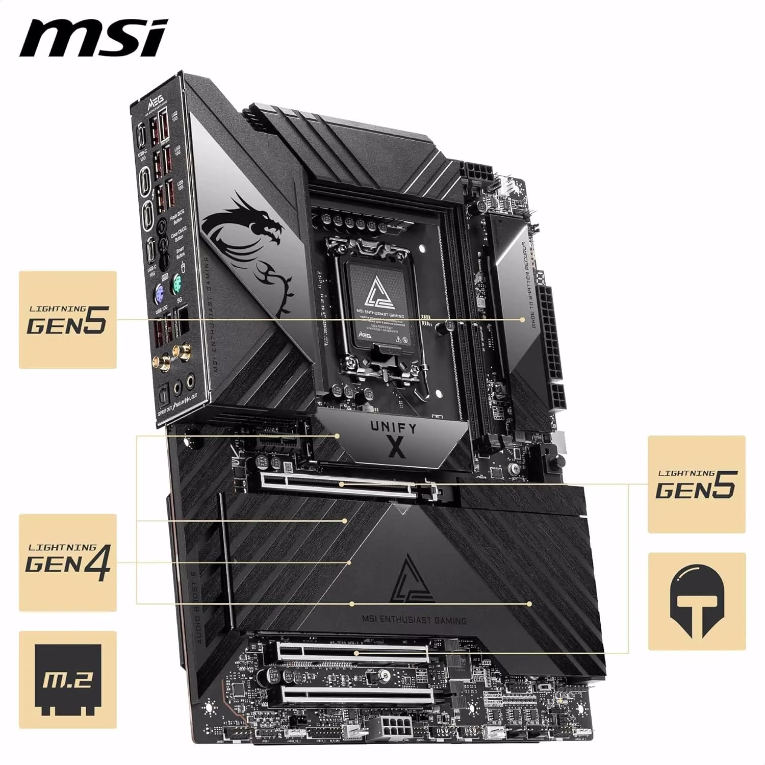 MSI MEG Z890 Unify-X LGA 1851 ATX Motherboard, Intel Z890 Chipset, 2x DDR5 UDIMM Slots, Up to 128GB Max Memory, 3x PCIe x16 Slots, 6x M.2 Slots, WiFi & BT Connectivity | 911-7E20-001 thumbnail 5