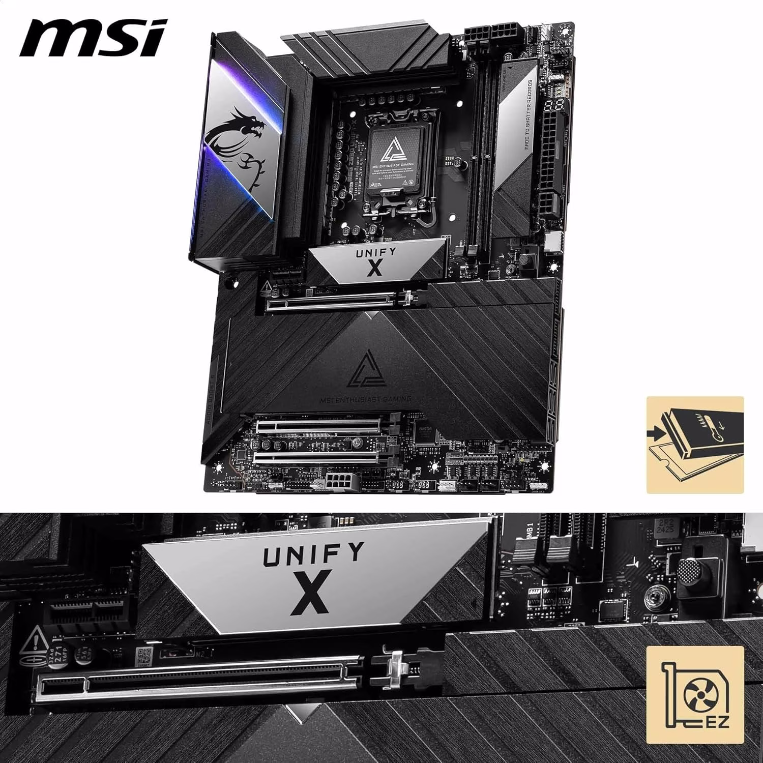 MSI MEG Z890 Unify-X LGA 1851 ATX Motherboard, Intel Z890 Chipset, 2x DDR5 UDIMM Slots, Up to 128GB Max Memory, 3x PCIe x16 Slots, 6x M.2 Slots, WiFi & BT Connectivity | 911-7E20-001 thumbnail 3