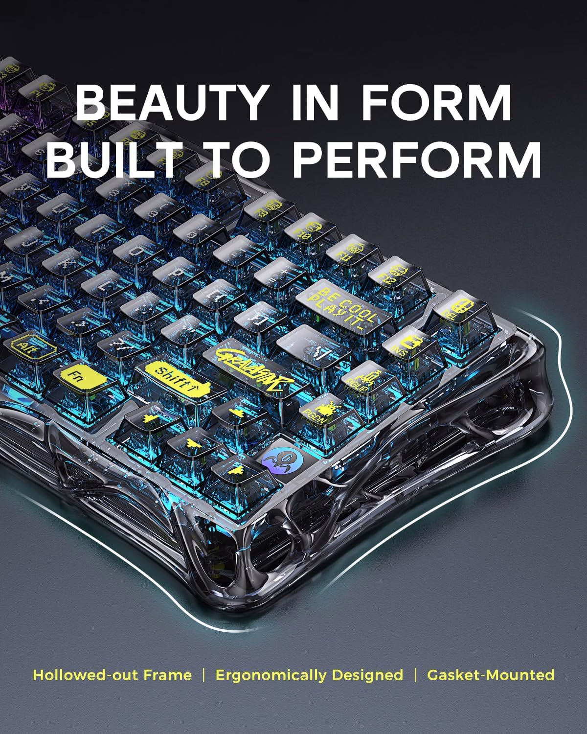 GravaStar Mercury K1 Lite Mechanical Gaming Keyboard, 75% Gasket Hot Swappable Custom Keyboard, Pre-lubed Linear Switches Mechanical Keyboard, RGB Backlit Wireless Keyboard - Transparent Black | GS K1 LITE_XTAL_BLK thumbnail 9
