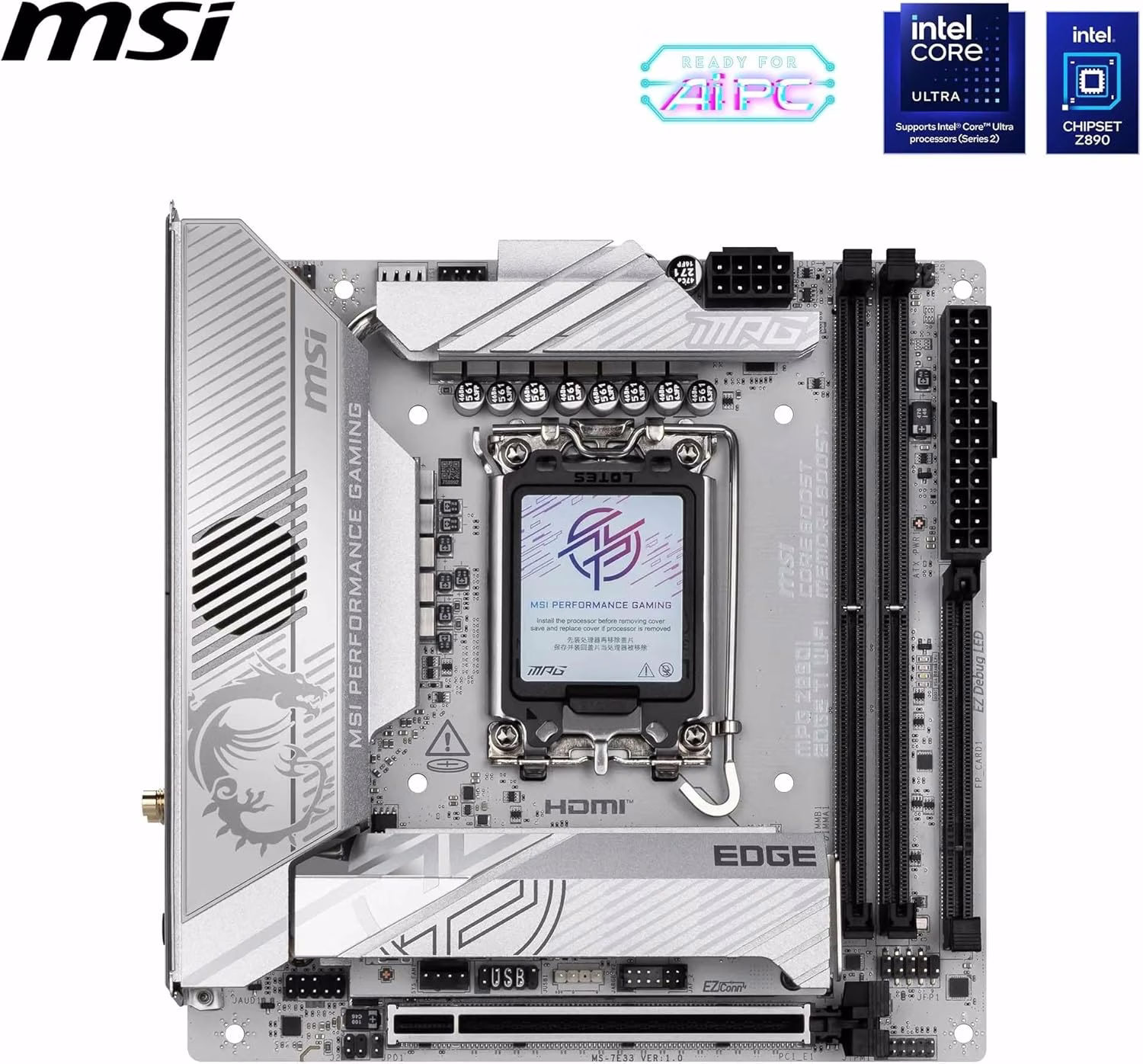 MSI MPG Z890I Edge Ti WiFi LGA 1851 Mini ITX Motherboard, Intel Z890 Chipset, 2x DDR5 UDIMM Slots, Up to 128GB Max Memory, 1x PCI-E x16 Slots, 4x M.2 Slots, WiFi & BT Connectivity | 911-7E33-004 thumbnail 5