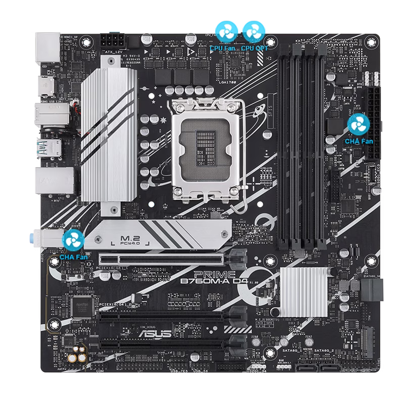 ASUS PRIME B760M-A D4-CSM Intel B760 (LGA 1700) mATX motherboard, PCIe 4.0, two M.2 slots, Realtek 2.5Gb Ethernet, DisplayPort, Dual HDMI, SATA 6 Gbps, rear USB 3.2 Gen 2, front USB 3.2 Gen 1 Type-C, Aura Sync | 90MB1D00-M0EAYC thumbnail 6