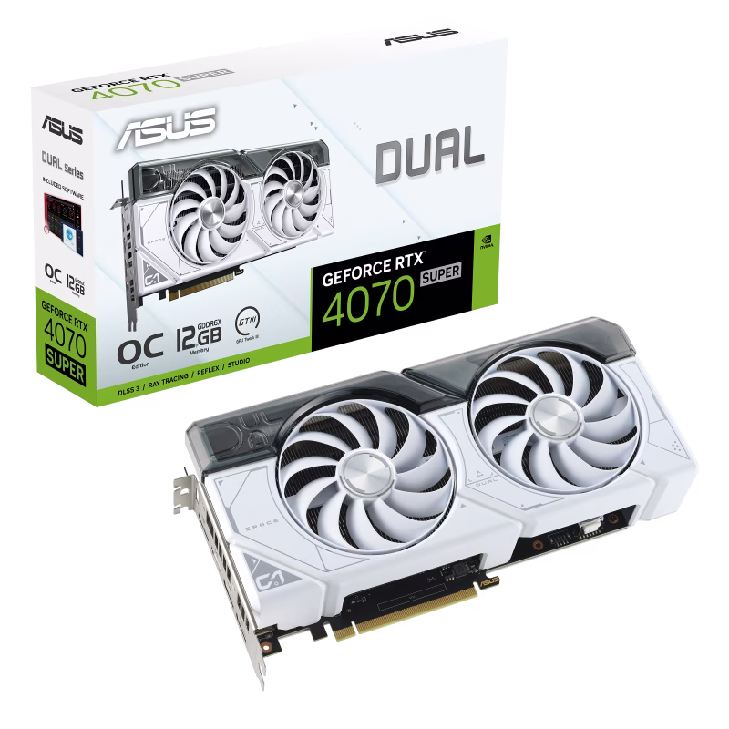 ASUS Dual GeForce RTX 4070 SUPER White OC Edition 12GB GDDR6X Graphic card, 192-bit, 7168 CUDA Cores, PCI E 4.0, 2550 MHz (Boost Clock), 2 Year Warranty | 90YV0K84-M0NA00 thumbnail 8