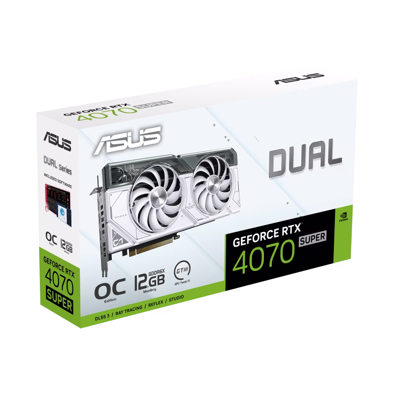 ASUS Dual GeForce RTX 4070 SUPER White OC Edition 12GB GDDR6X Graphic card, 192-bit, 7168 CUDA Cores, PCI E 4.0, 2550 MHz (Boost Clock), 2 Year Warranty | 90YV0K84-M0NA00 thumbnail 4