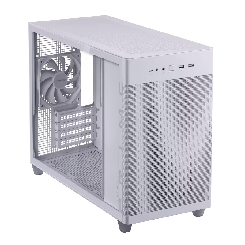 Asus AP201 Prime Tempered Glass White Edition 33L MicroATX Case, Tool-Free Side Panels, Support For 360mm Coolers, 338mm Graphics Cards, Standard ATX PSU's, White | 90DC00G3-B39010 thumbnail 2