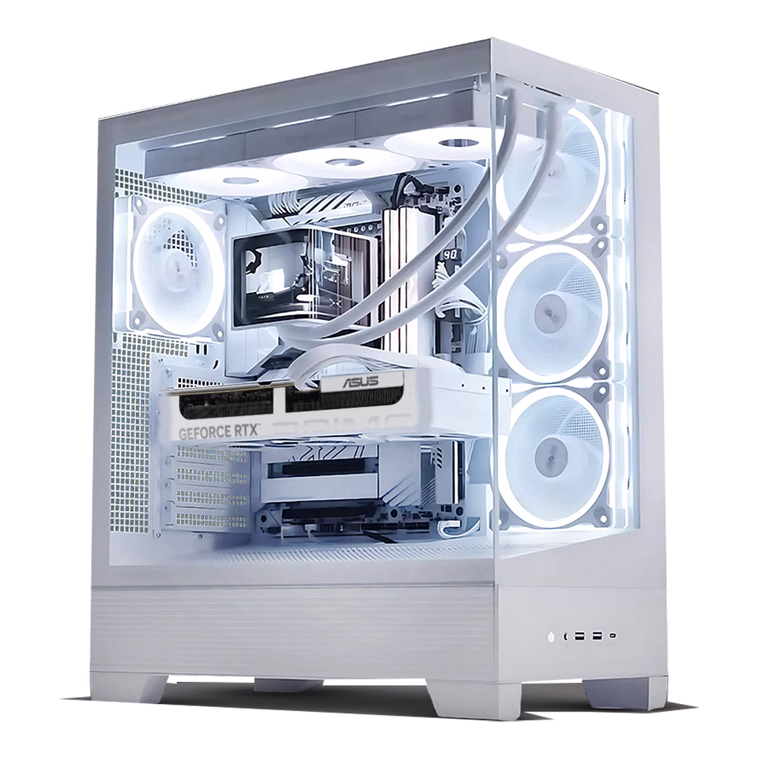 Pure White Gaming PC: AMD Ryzen 7 9800X3D, PRIME 5070 OC 12GB, 32GB DDR5, 2TB SSD, 750W Gold, with AMOLED Display Cooler image