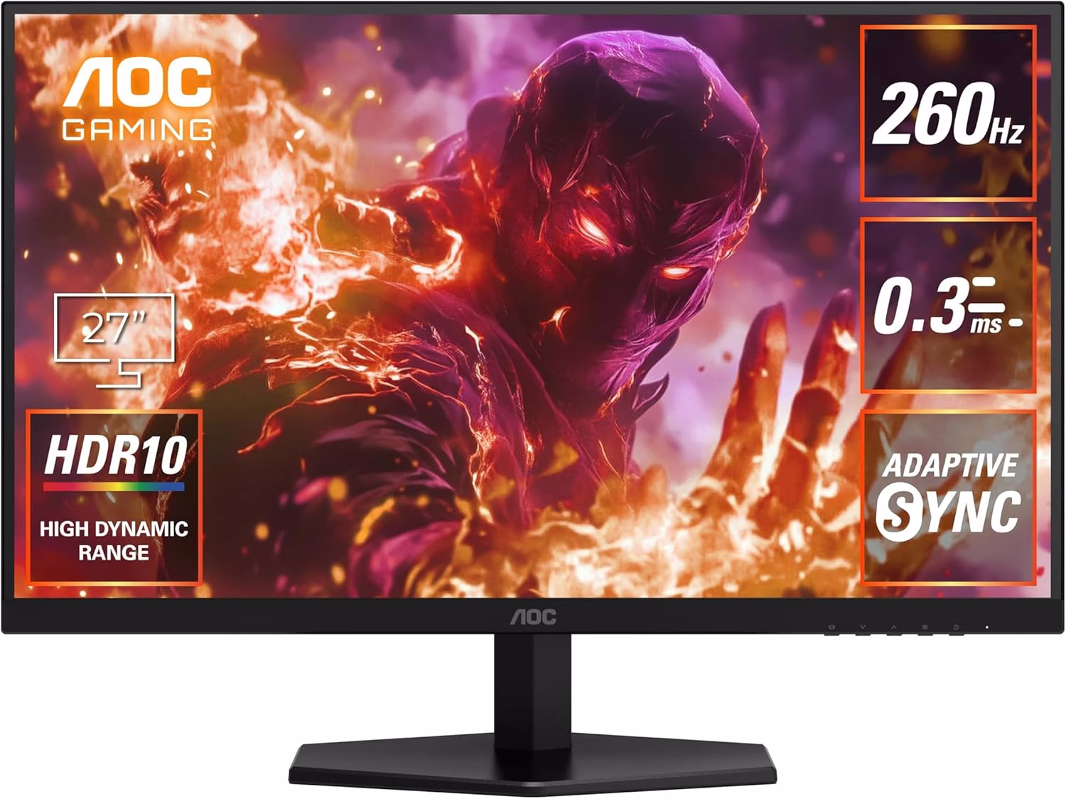 AOC Q27G40ZE 27” QHD 240Hz Gaming Monitor, Fast IPS, 0.3ms MPRT, HDR10, Adaptive Sync, 260Hz OC, HDMI 2.0 & DP 1.4, Black & Red | Q27G40ZE – Buy Online