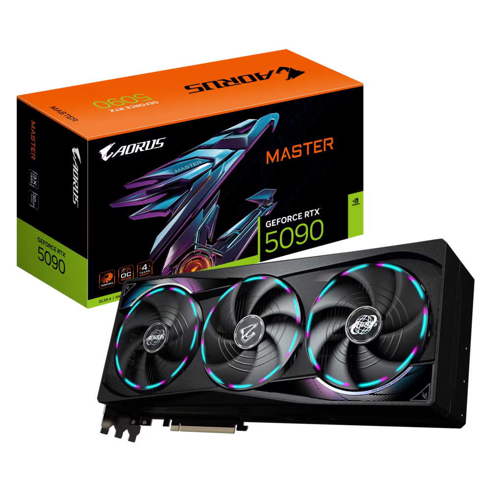 AORUS GeForce RTX 5090 MASTER 32GB GDDR7 NVIDIA Graphics Card, 28 Gbps 512 bit, 21760 CUDA Cores, PCI-E 5.0, LCD Edge View, Blackwell architecture and DLSS 4 | GV-N5090AORUS M-32GD – Buy Online