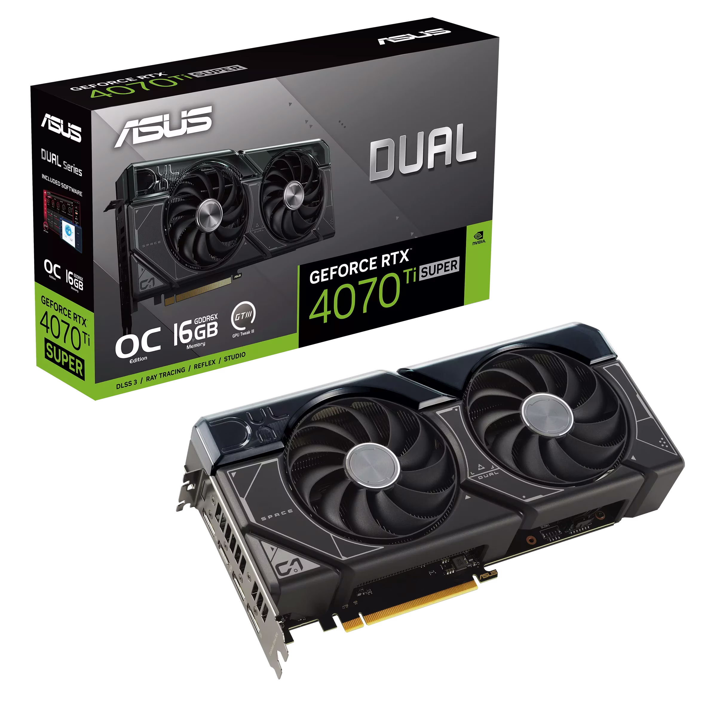 ASUS Dual GeForce RTX 4070 Ti SUPER OC Edition 16GB GDDR6X – 2655MHz Boost, Axial-tech Fan Design, 2.56-Slot, PCIe 4.0, DLSS 3, Ray Tracing | 90YV0KF3-M0NA00 – Buy Online