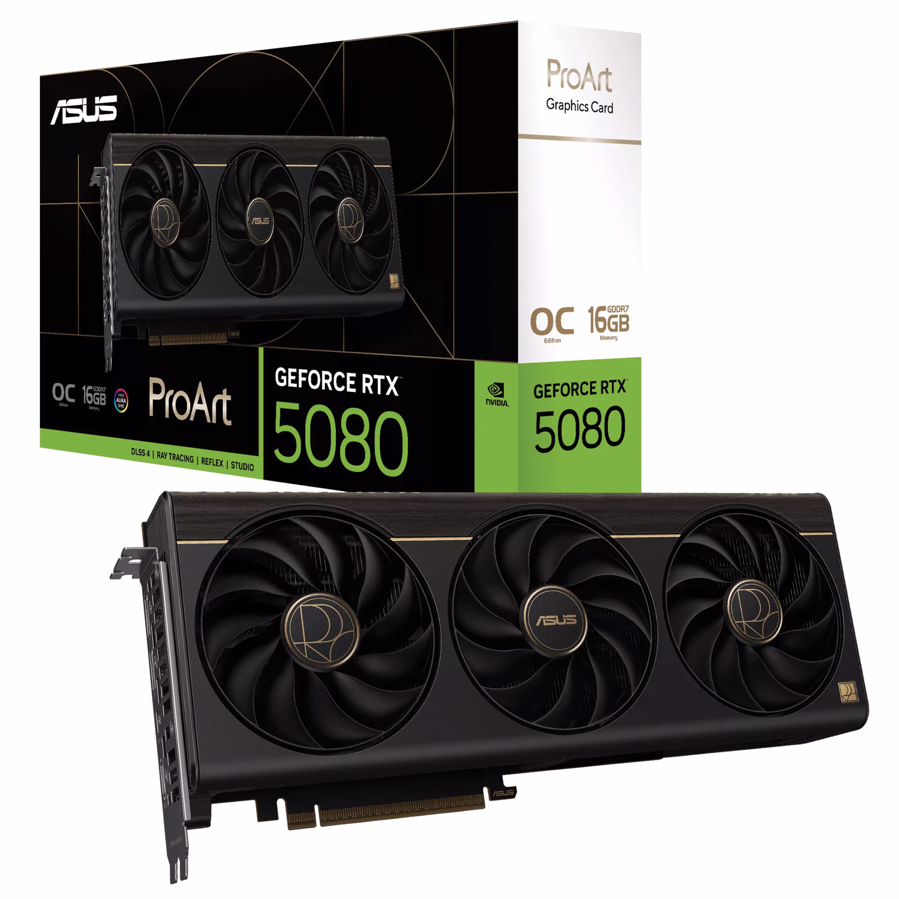 ASUS ProArt GeForce RTX 5080 16GB GDDR7 OC Edition Graphics Card, NVIDIA Blackwell Architecture, USB-C Video Out, PCIe 5.0, 2.5-Slot Design | 90YV0N30-M0NA00 image