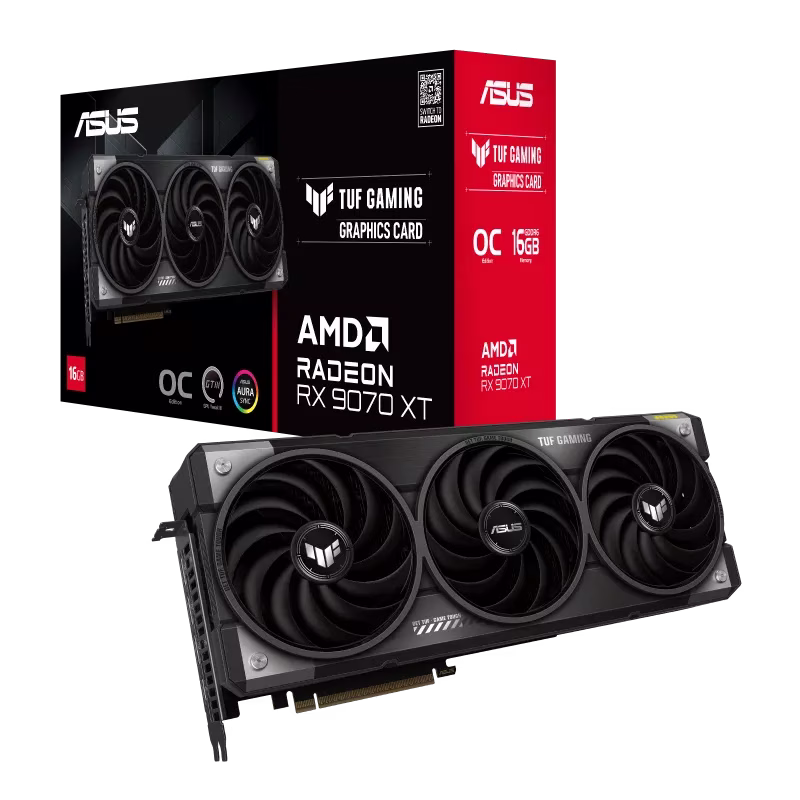 ASUS TUF Gaming Radeon RX 9070 XT OC Edition 16GB GDDR6 Graphics Card, 256-bit 20 Gbps​, 4096 Stream Processors, PCI Express 5.0, Dual BIOS, Axial-Tech Fans | 90YV0L70-M0NA00 – Buy Online
