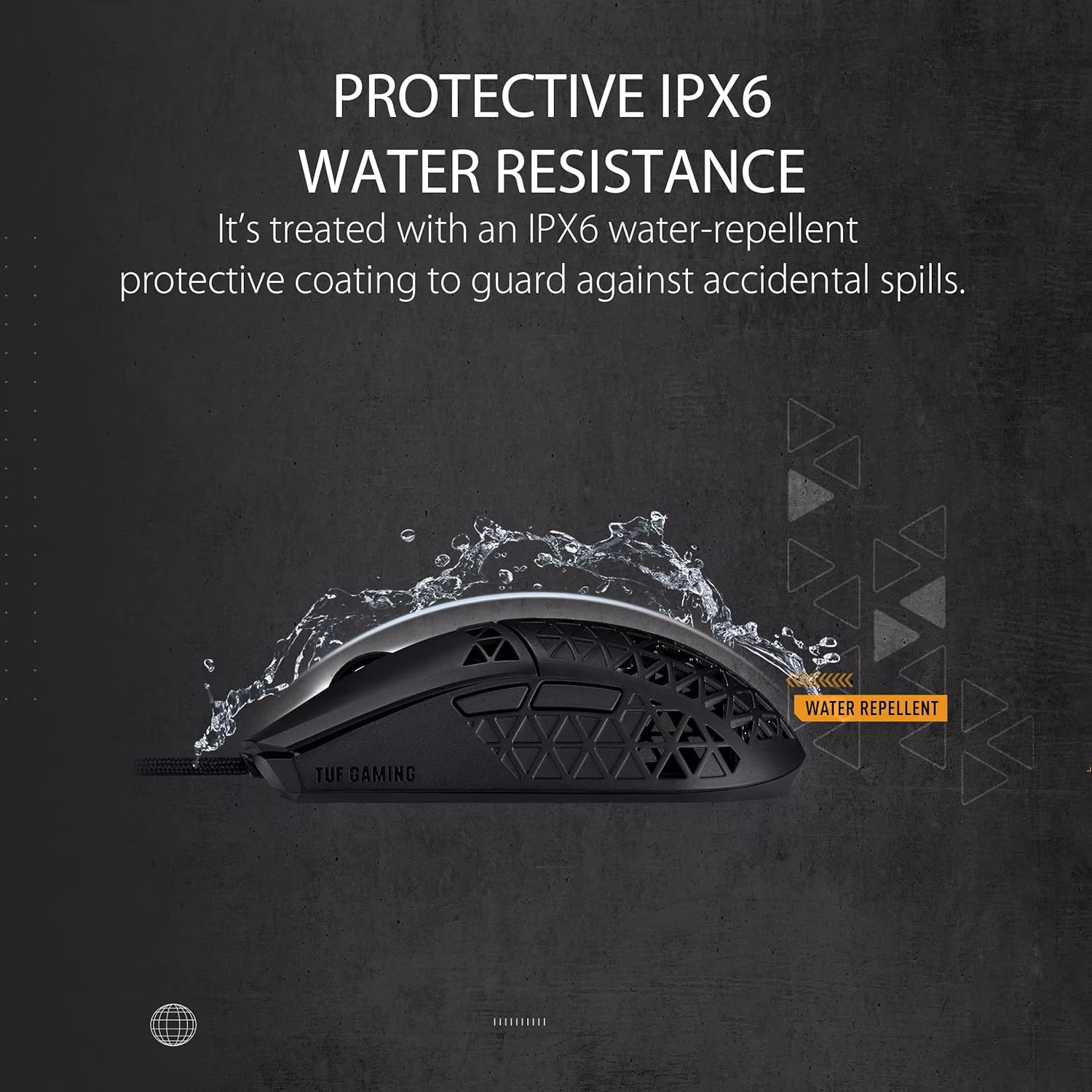 ASUS TUF Gaming M4 Air Ultralight Wired Gaming Mouse, Air Shell Design, 16,000 DPI Sensor, IPX6 Water Resistance, 6 Programmable Buttons, Antibacterial Guard – Black | 90MP02K0-BMUA00 thumbnail 6