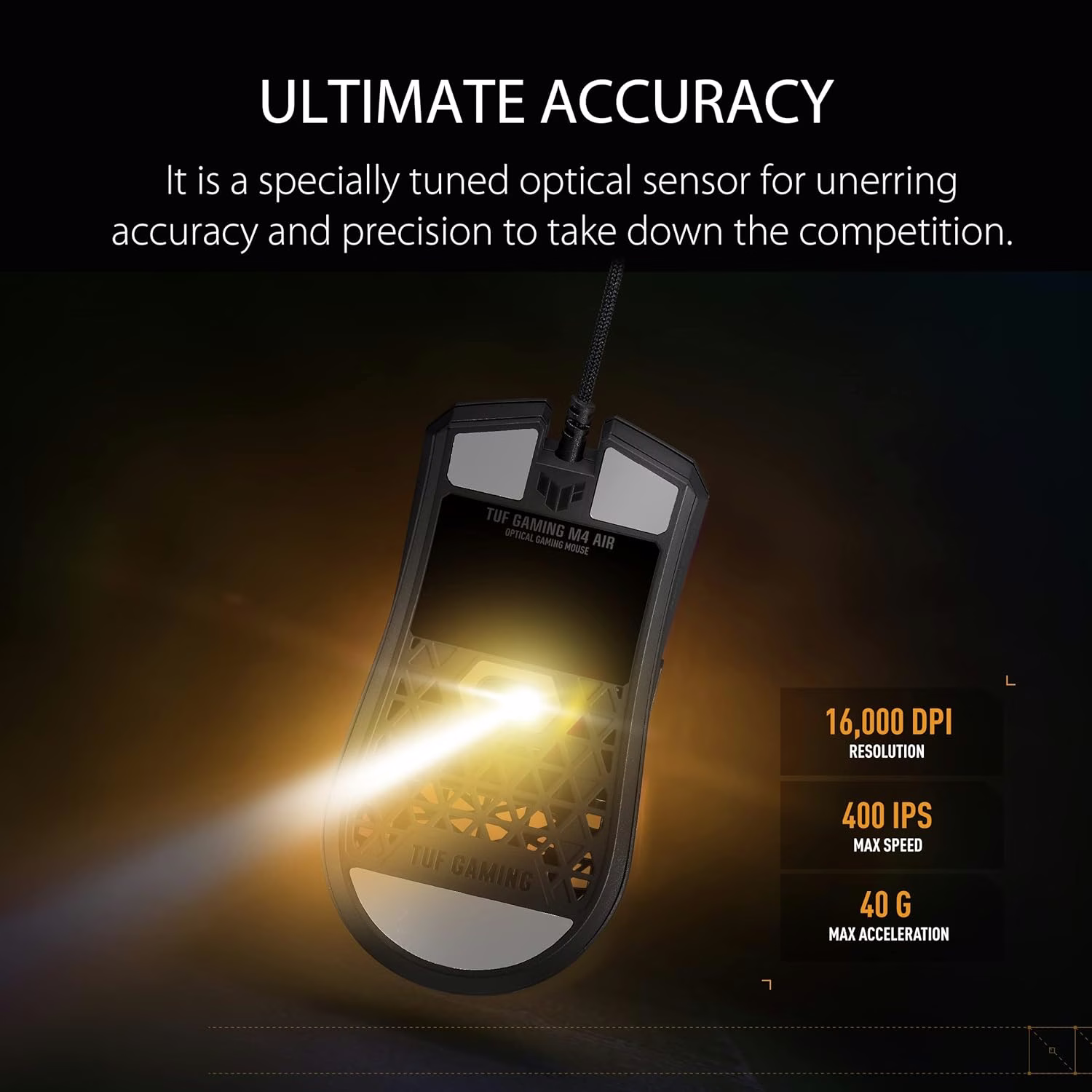 ASUS TUF Gaming M4 Air Ultralight Wired Gaming Mouse, Air Shell Design, 16,000 DPI Sensor, IPX6 Water Resistance, 6 Programmable Buttons, Antibacterial Guard – Black | 90MP02K0-BMUA00 thumbnail 7