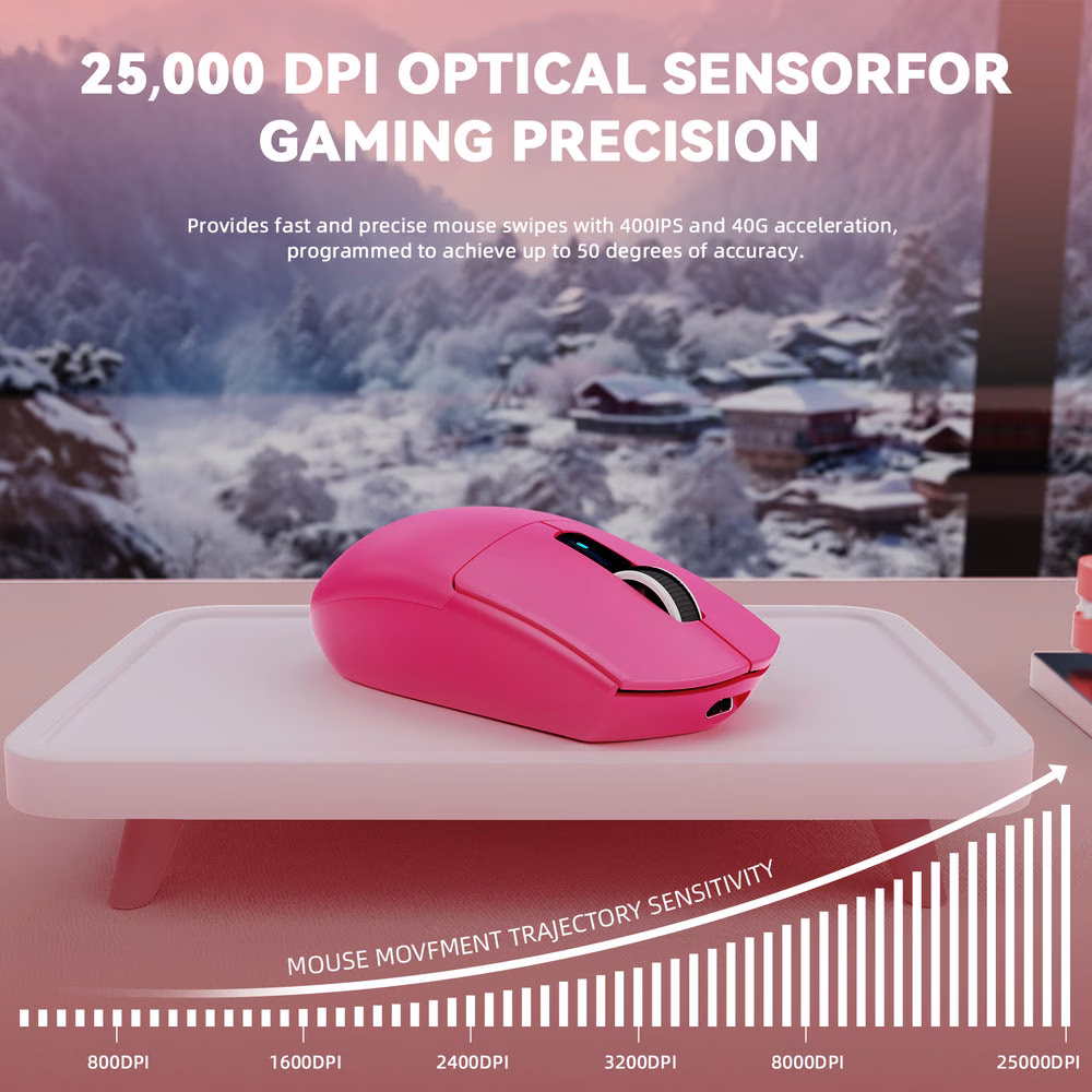 ATTACK SHARK G3 Pro Wireless Gaming Mouse with Charging Dock, 59g Ultra-Lightweight, 25,000 DPI PAW3311 Sensor, & 100M Omron Switches, Berry Red | G3 Pro thumbnail 5