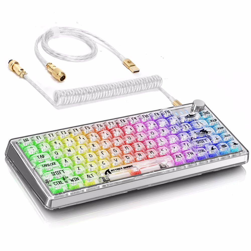 ATTACK SHARK K75 Transparent Mechanical Keyboard, Wired, TKL Gasket Mount, QMK/VIA Support, & Custom Coiled Cable, White | K75 – Buy Online