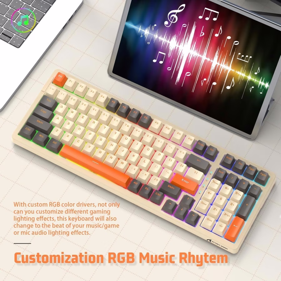 ATTACK SHARK K98 Wireless Mechanical Gaming Keyboard, 100-Key Hot-Swap, Tri-Mode Connectivity, Coiled USB-C Cable, Diamante-Yellow-Gray Edition | K98 thumbnail 7