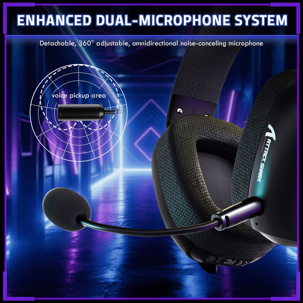 ATTACK SHARK L80 PRO Wireless Gaming Headset, 20ms Ultra-Low Latency, 203g Featherweight Design, Dual Mics, & Tri-Mode Connectivity, Black | L80 Pro thumbnail 7