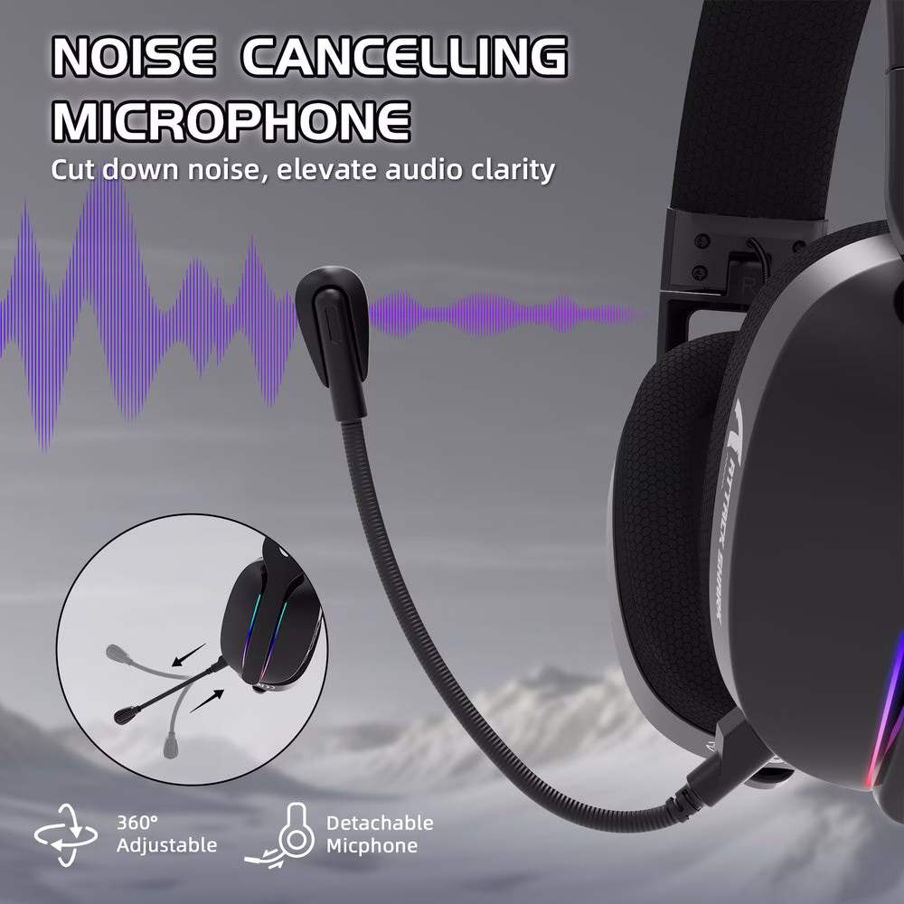 ATTACK SHARK L90 Foldable Wireless Gaming Headset, Dynamic 7.1 Surround Sound, RGB Lighting, 800mAh Battery, & Tri-Mode Connectivity, Black | L90 Foldable thumbnail 6