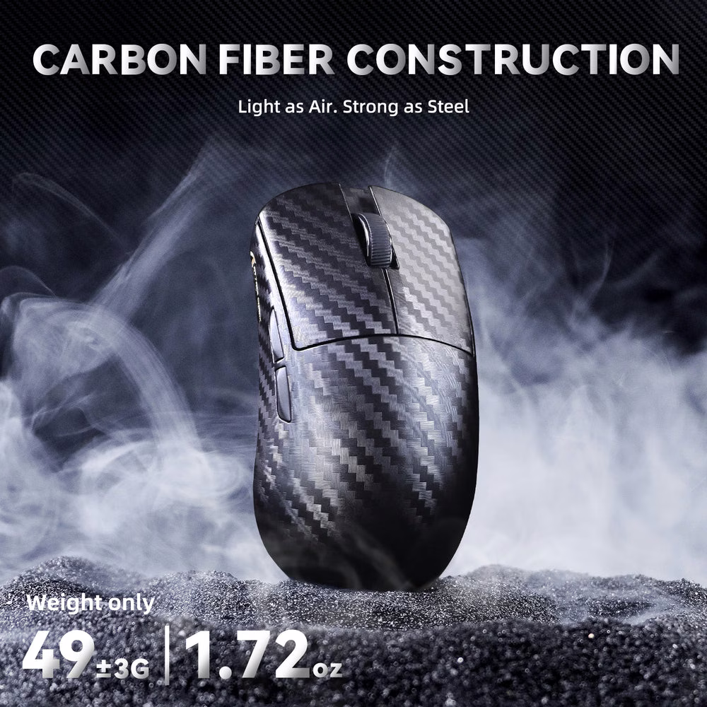 ATTACK SHARK R11 Ultra Carbon Fiber Wireless Gaming Mouse, 49g Superlight, 8K Polling Rate, PAW3950MAX Sensor, & Nano-Metal Ice Coating, Black | R11 thumbnail 2