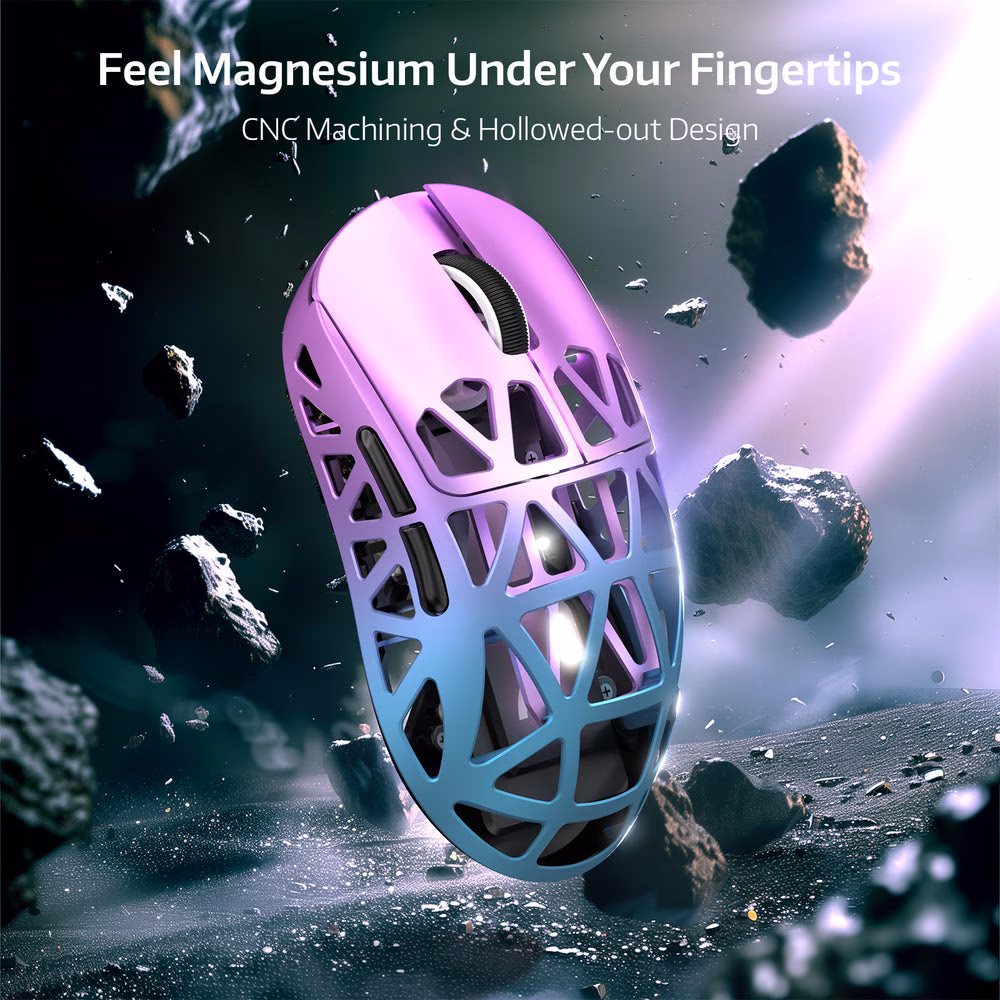 ATTACK SHARK R2 Magnesium Alloy Wireless Gaming Mouse, 45g Superlight, 8K Polling, (Not Include the Charging Dock), PAW3950 Flagship Sensor, & 42,000 DPI, Iridescent, Purple & Blue | R2 MA thumbnail 7