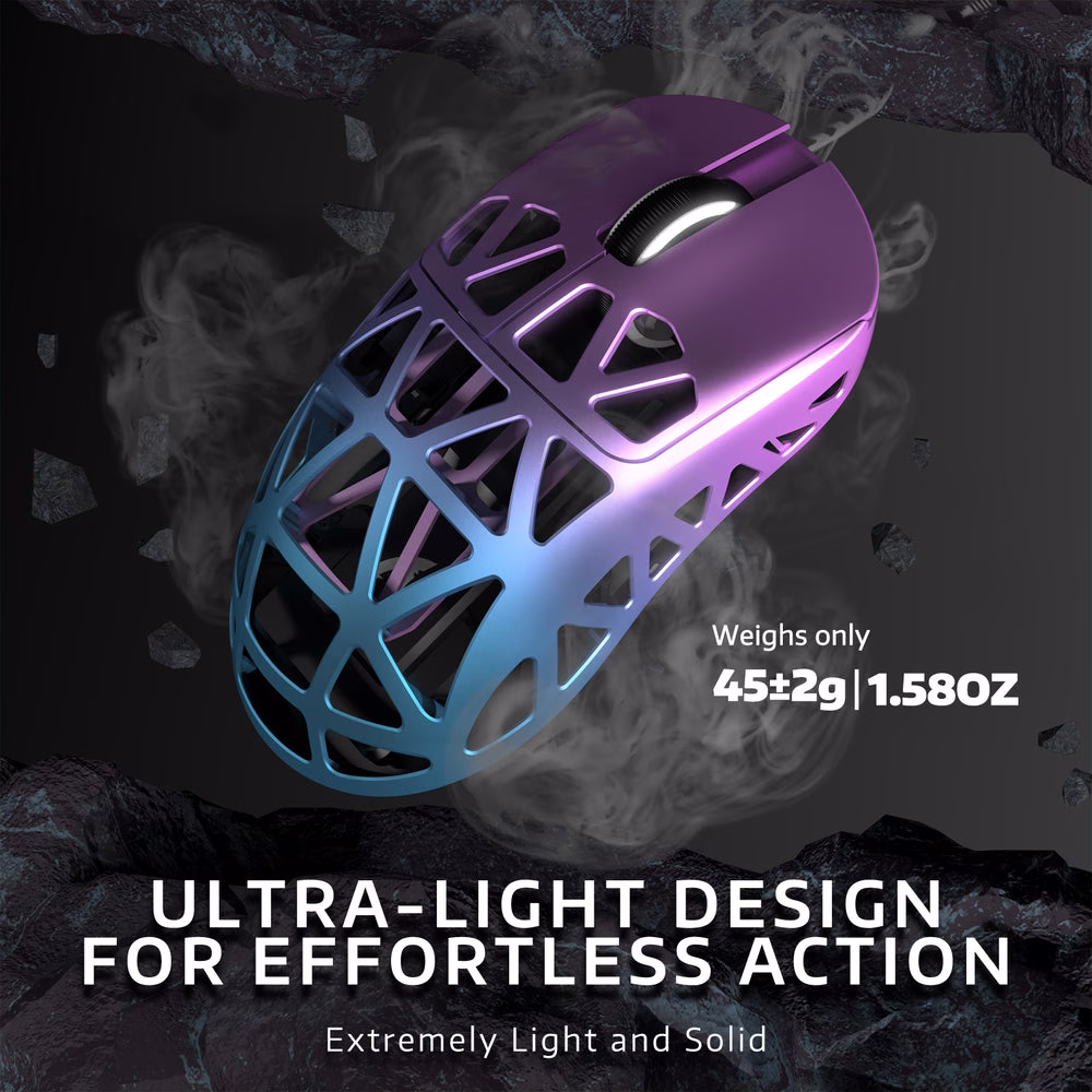 ATTACK SHARK R2 Magnesium Alloy Wireless Gaming Mouse, 45g Superlight, 8K Polling, (Not Include the Charging Dock), PAW3950 Flagship Sensor, & 42,000 DPI, Iridescent, Purple & Blue | R2 MA thumbnail 4