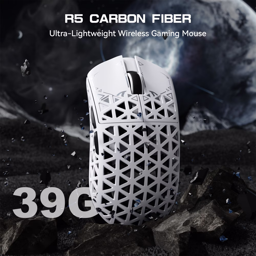 ATTACK SHARK R5 Ultra Carbon Fiber Wireless Gaming Mouse, 39g World-Class Superlight, 8K Polling, 42,000 DPI PAW3950MAX Sensor, White | R5 Ultra thumbnail 2