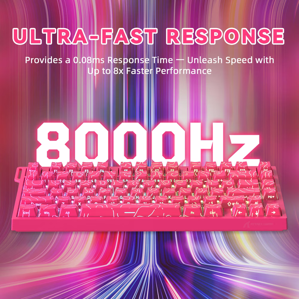 ATTACK SHARK R82 HE Magnetic Switch Gaming Keyboard, 75% Wired, 8KHz Polling, 0.005mm Rapid Trigger Accuracy, & Snap Tap Support, Pink Contours | R82 HE thumbnail 4