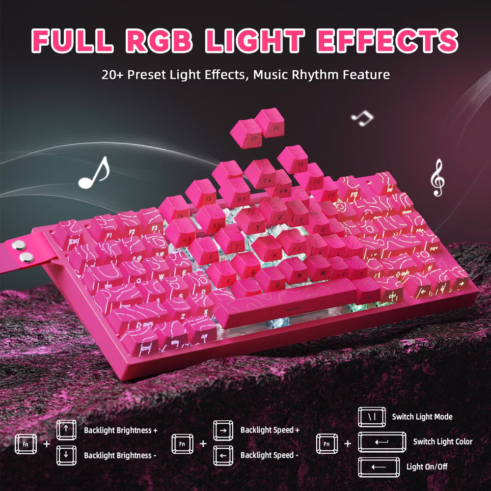 ATTACK SHARK R82 HE Magnetic Switch Gaming Keyboard, 75% Wired, 8KHz Polling, 0.005mm Rapid Trigger Accuracy, & Snap Tap Support, Pink Contours | R82 HE thumbnail 3