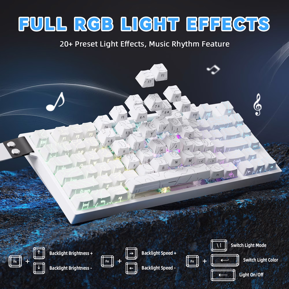 ATTACK SHARK R82 HE Magnetic Switch Gaming Keyboard, 75% Wired, 8KHz Polling, 0.005mm Rapid Trigger Accuracy, & Snap Tap Support, White Contours | R82 HE thumbnail 4