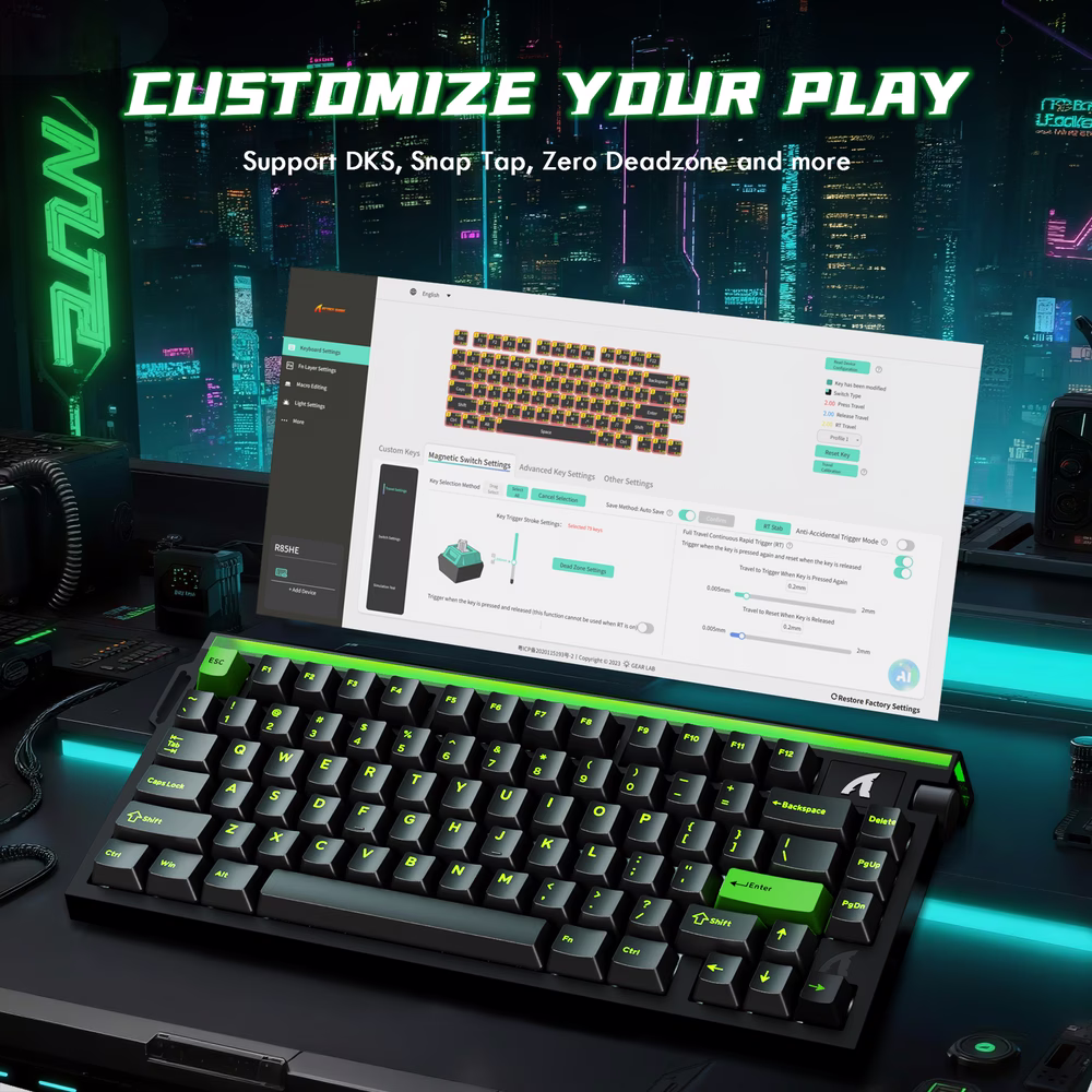 ATTACK SHARK R85 HE Magnetic Switch Gaming Keyboard, 75% Wired, 8KHz Polling, 0.005mm Rapid Trigger Accuracy, & Custom RGB Lightbox, Black | R85 HE thumbnail 3