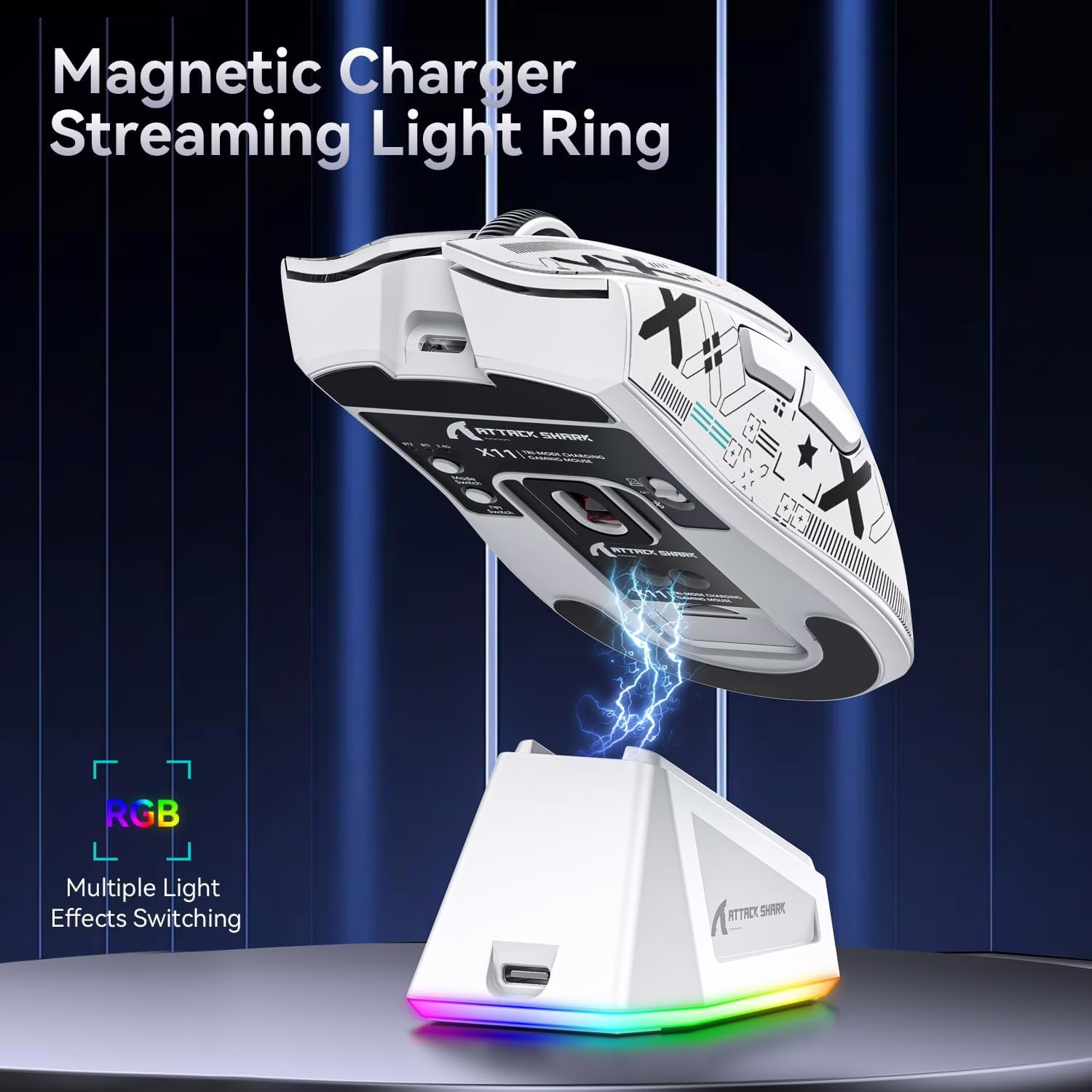 ATTACK SHARK X11 Wireless Gaming Mouse with Charging Dock, 63g Ultra-Lightweight, PixArt PAW3311 Sensor, & Tri-Mode Connectivity, White | X11 thumbnail 5