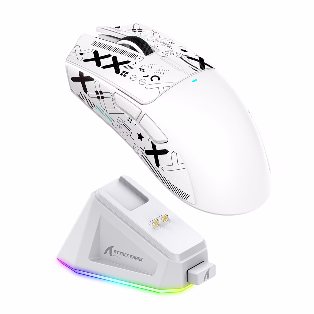ATTACK SHARK X11 Wireless Gaming Mouse with Charging Dock, 63g Ultra-Lightweight, PixArt PAW3311 Sensor, & Tri-Mode Connectivity, White | X11 image