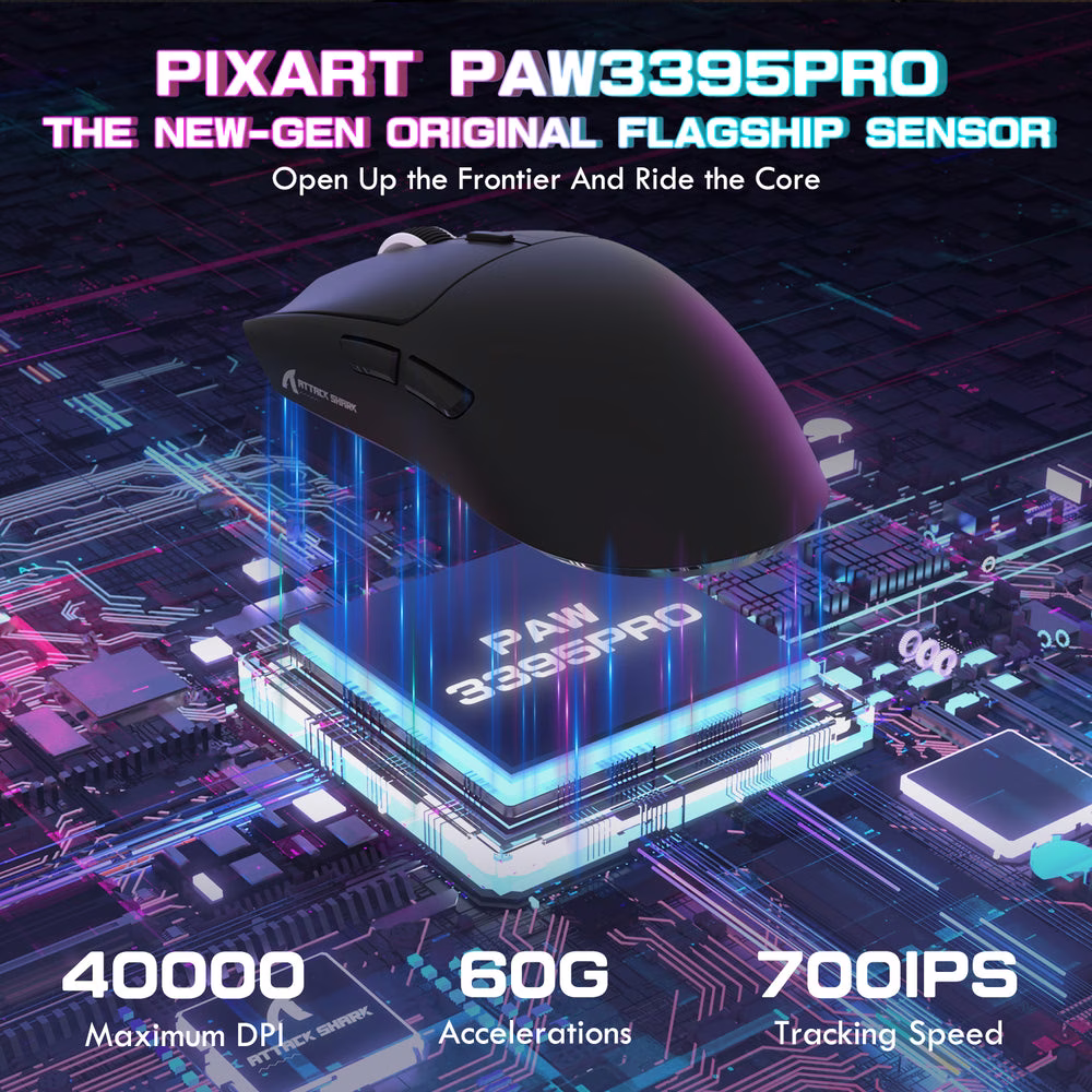 ATTACK SHARK X1 Wireless Gaming Mouse with Touchpad RGB Charging Dock, 53g Ultra-Light, 40K DPI PAW3395PRO Sensor, & 100M Omron Switches, Black | X1 thumbnail 5