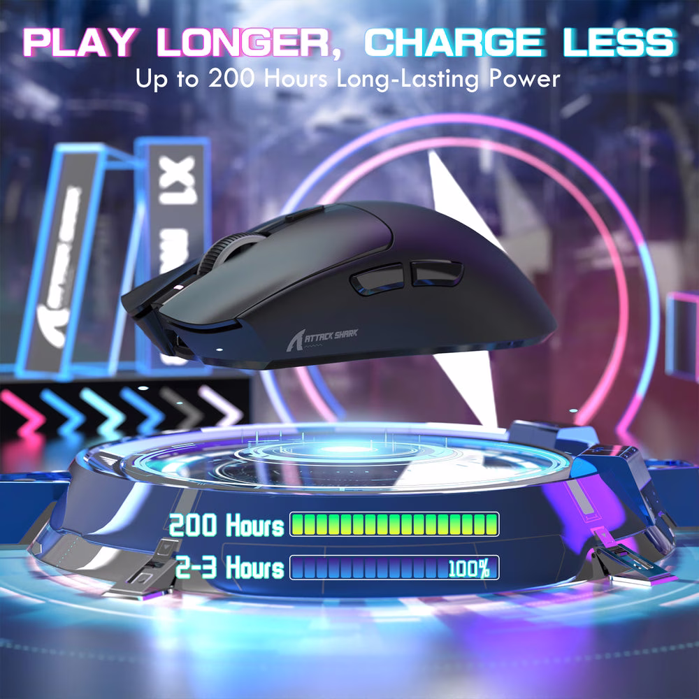 ATTACK SHARK X1 Wireless Gaming Mouse with Touchpad RGB Charging Dock, 53g Ultra-Light, 40K DPI PAW3395PRO Sensor, & 100M Omron Switches, Black | X1 thumbnail 4