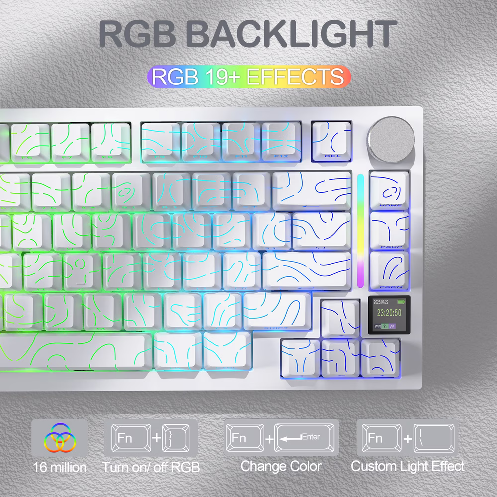 ATTACK SHARK X820 Ultra Tri-Mode Gasket Mechanical Keyboard, 75% Layout, TFT Smart Display, Multimedia Knob, & Hot-Swappable, White Contours | X820 Ultra thumbnail 4