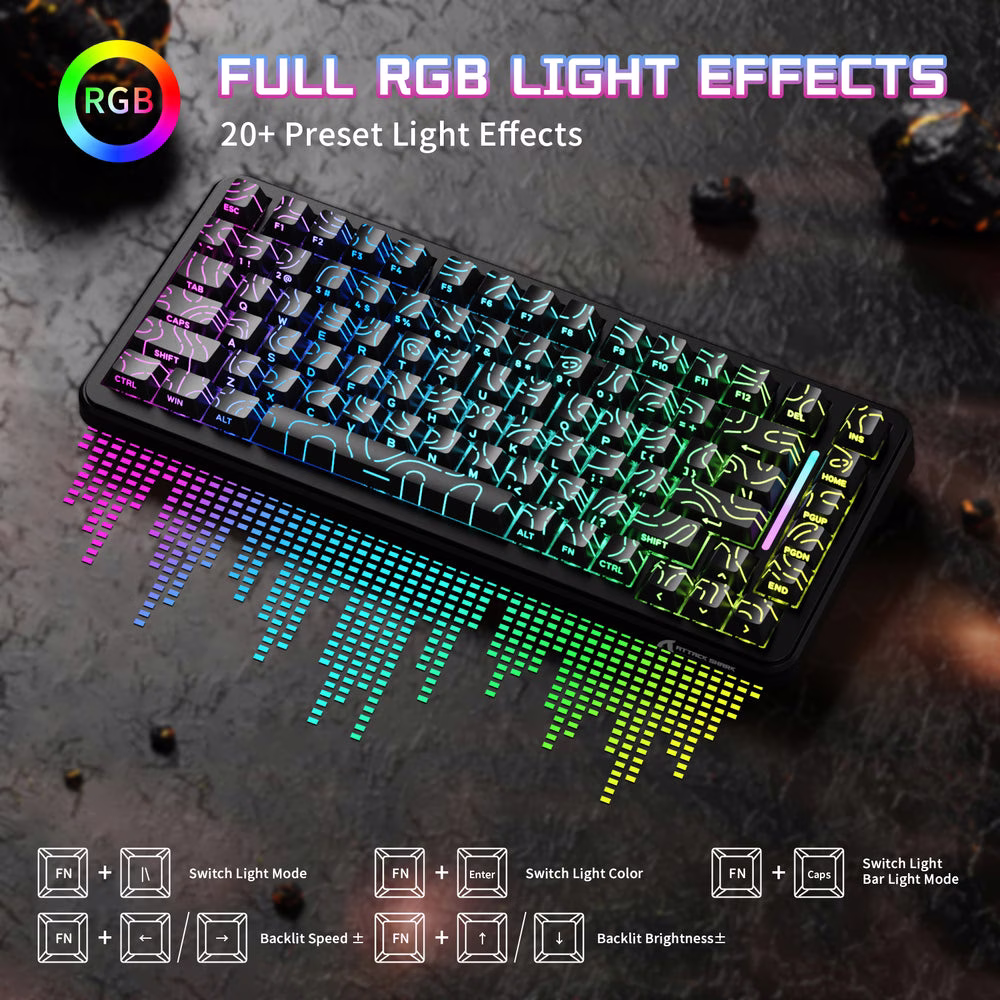 ATTACK SHARK X82 PRO HE Wireless Magnetic Gaming Keyboard, 75% Tri-Mode, 8KHz Polling, 0.01mm Rapid Trigger, & Comic Keycaps, Black Contours | X82 PRO HE thumbnail 6