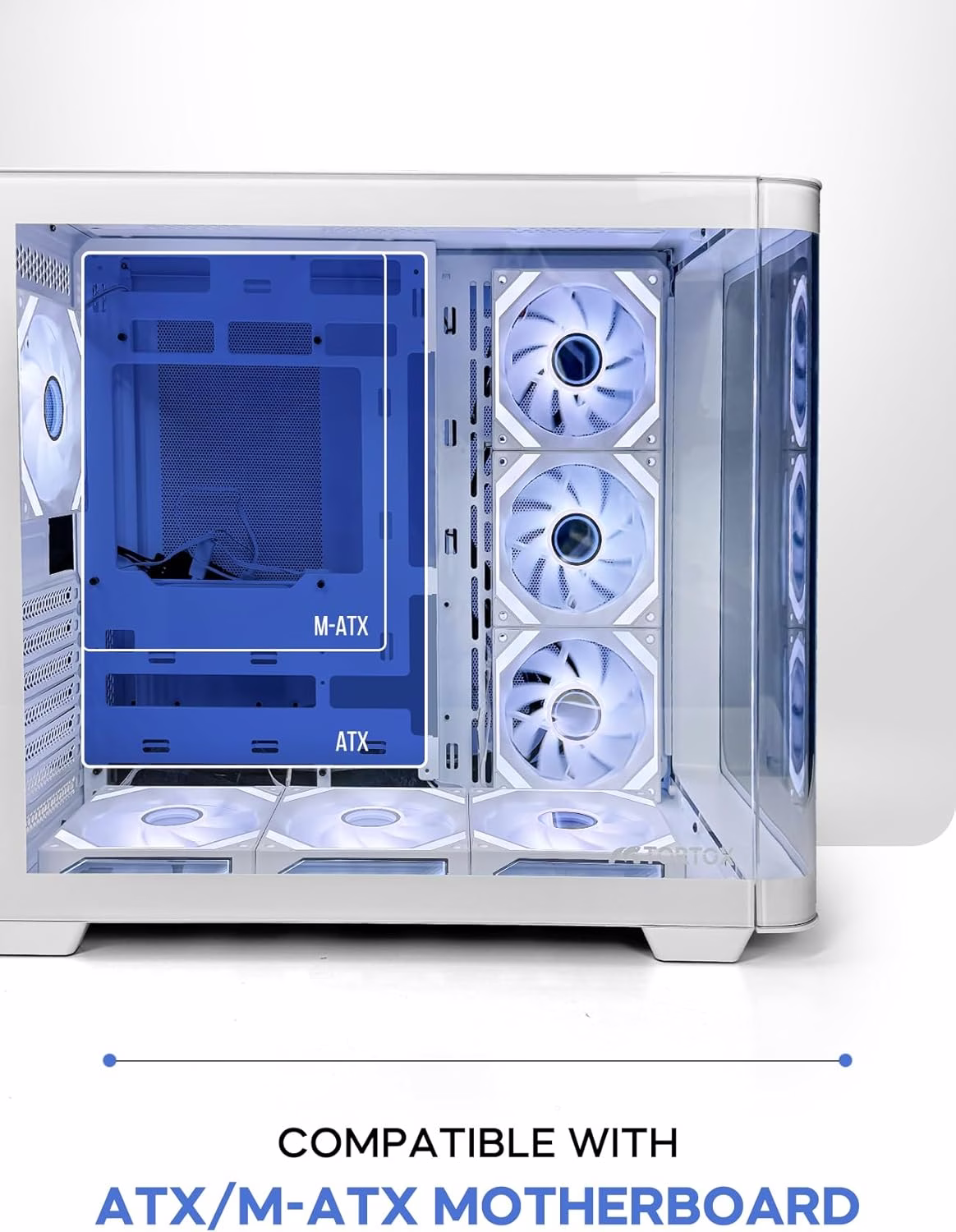Tortox Curvo Gaming PC White Case ATX/M-ATX/ITX Gaming PC Case with 7x 120mm ARGB PWM Case Fans, 360MM Radiator Support, Type-C USB Port thumbnail 3