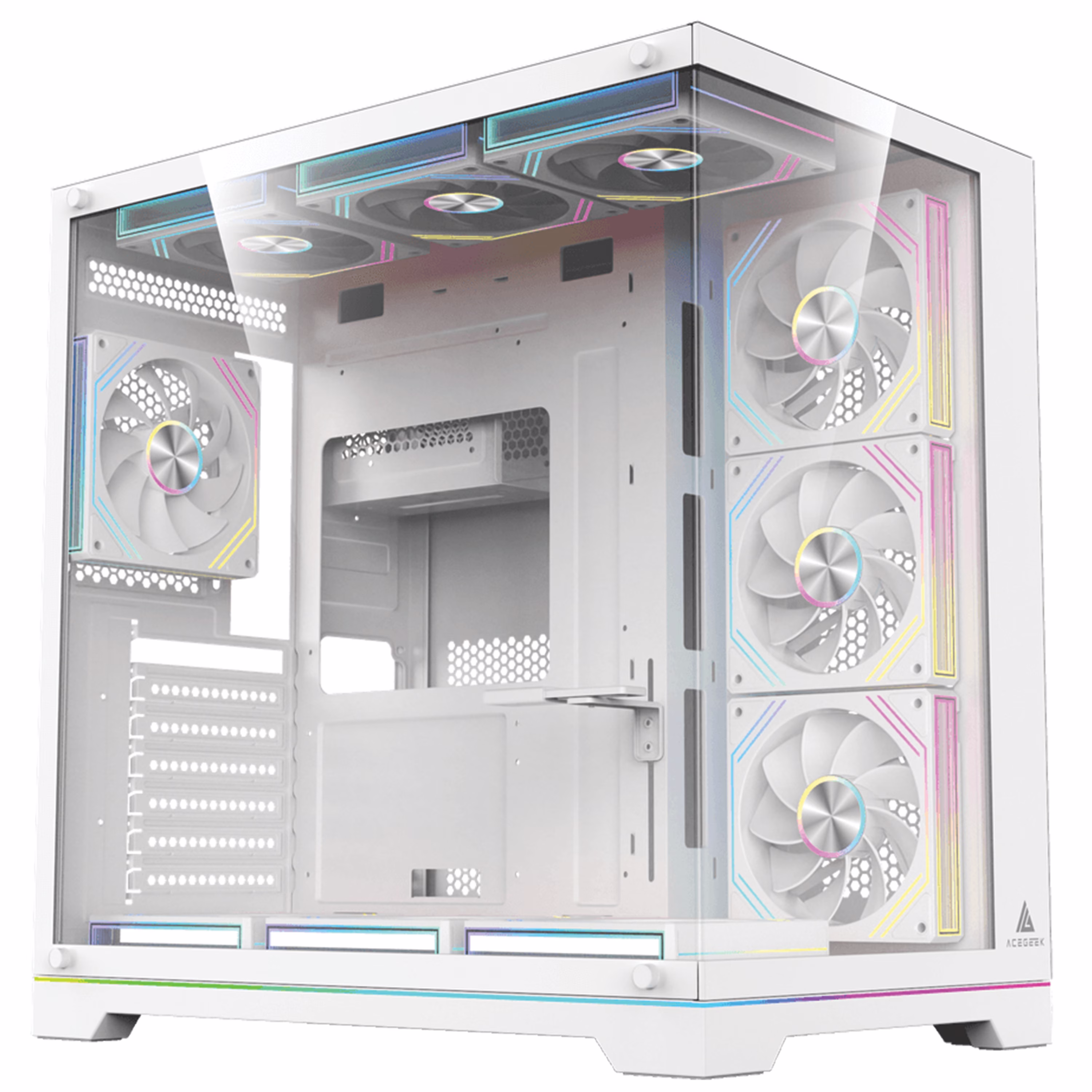 Acegeek Mercury R425X RGB Edition White ATX Gaming Case, Panoramic Dual-Chamber, Type-C, 7 Pre-Installed RGB Fans | AG-MERCURY-R425X RGB-WH – Buy Online