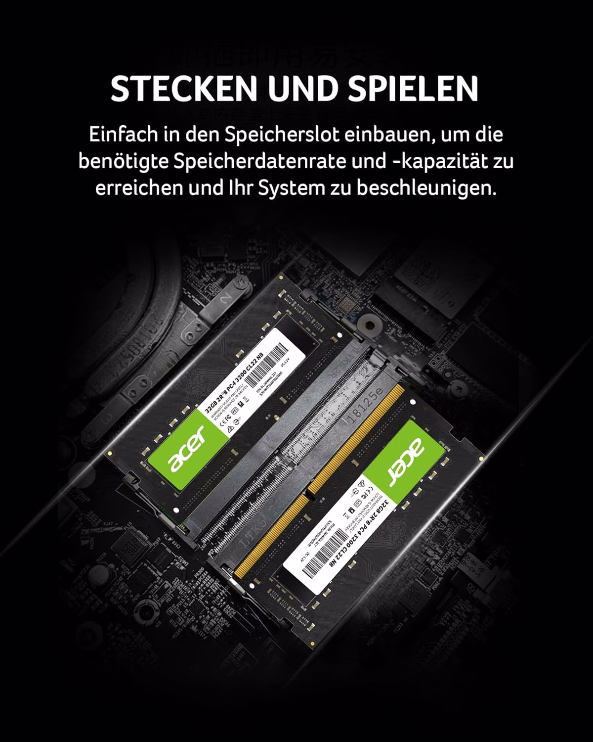 Acer SD100 32GB DDR4 3200MHz SODIMM Laptop RAM, PC4-25600 CL22 1.2V 260-Pin, High-Performance Memory Upgrade for Intel & AMD Laptops | BL.9BWWA.217 thumbnail 3