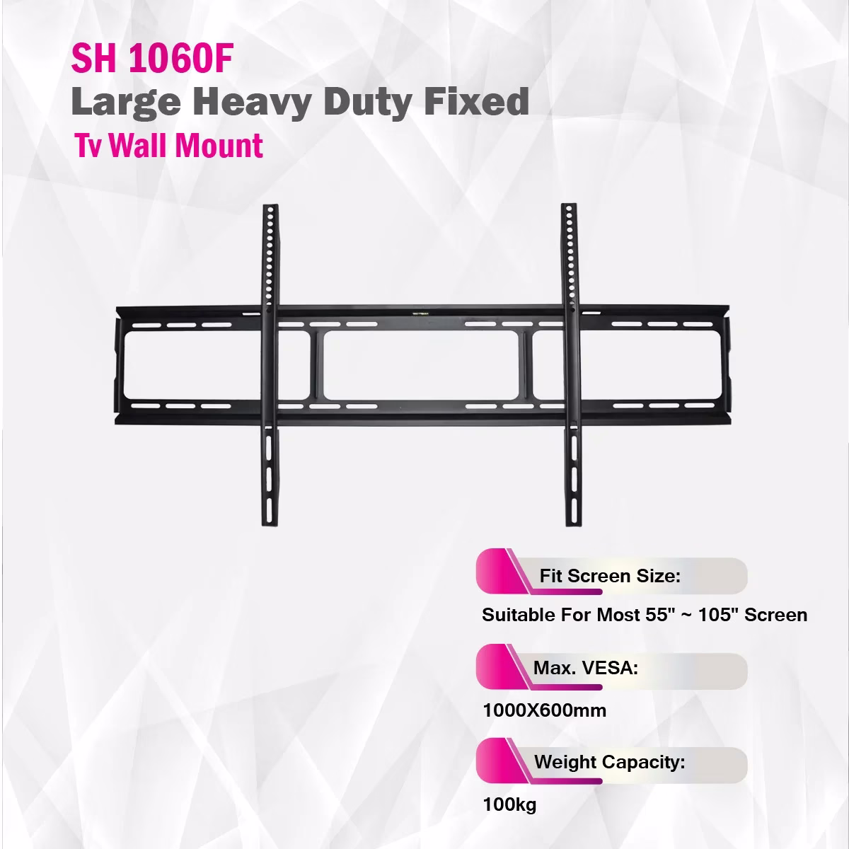 Skilltech SH 1060F Fixed TV Wall Mount for 55"–105" Screens, Ultra Slim 30mm Profile, Supports up to 100kg, Max VESA 1000x600, Heavy-Duty Steel for Flat & Curved TVs thumbnail 4