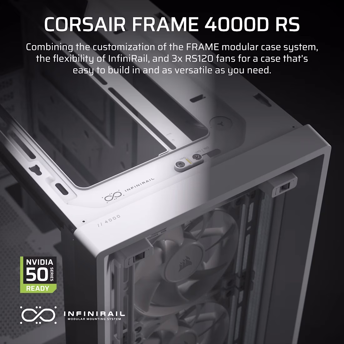 CORSAIR FRAME 4000D RS White Mid-Tower PC Case, Reverse Connector Motherboard Support, 3x RS120 Fans, 430mm GPU Space, White | CC-9011313-WW thumbnail 3