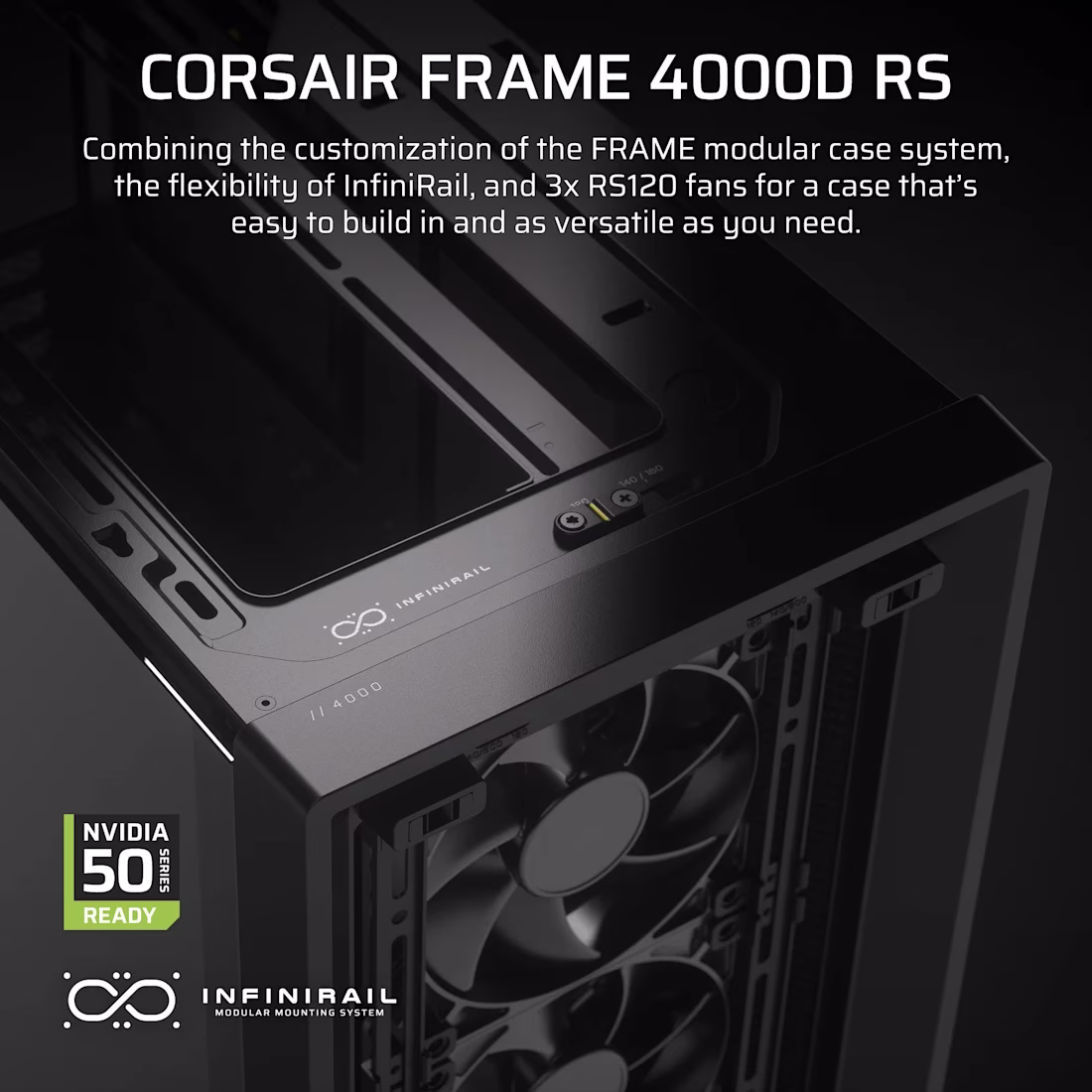CORSAIR FRAME 4000D RS Black Mid-Tower PC Case, Reverse Connector Motherboard Support, 3x RS120 Fans, 430mm GPU Space | CC-9011312-WW thumbnail 3