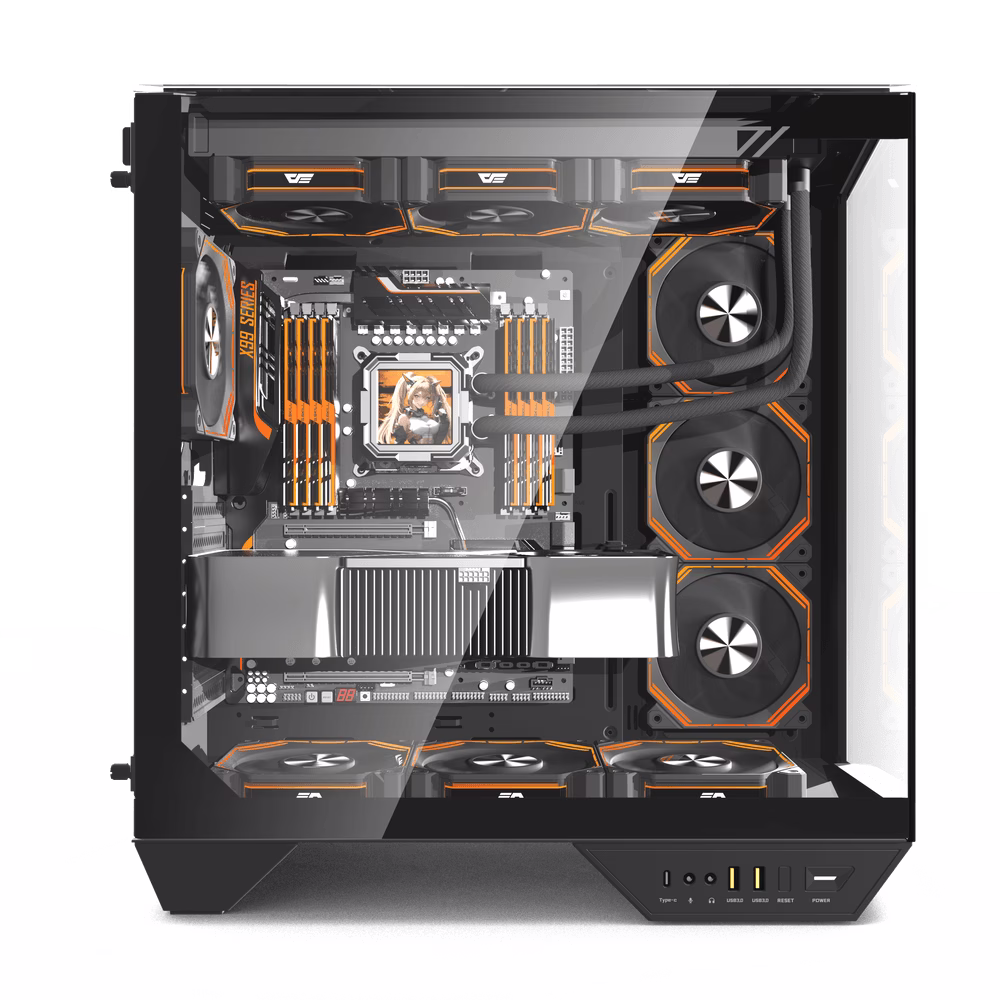 Darkflash DY470 ATX/MATX/ITX Triple Glass Black Gaming PC Case with 4x 120MM ARGB Fans & GPU Holder, Triple Glass Design, Supports 360MM Radiators, USB Type-C thumbnail 2