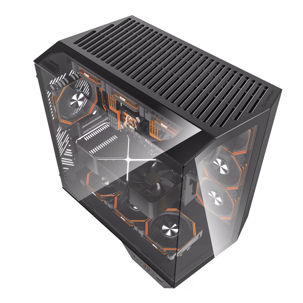 Darkflash DY470 ATX/MATX/ITX Triple Glass Black Gaming PC Case with 4x 120MM ARGB Fans & GPU Holder, Triple Glass Design, Supports 360MM Radiators, USB Type-C thumbnail 3