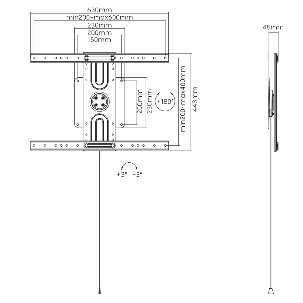 Skilltech SH 46UF Rotating TV Wall Mount, 37"–80" Flat & Curved Screens, Landscape to Portrait Rotation, Slim 45mm Profile, Supports up to 50kg thumbnail 5