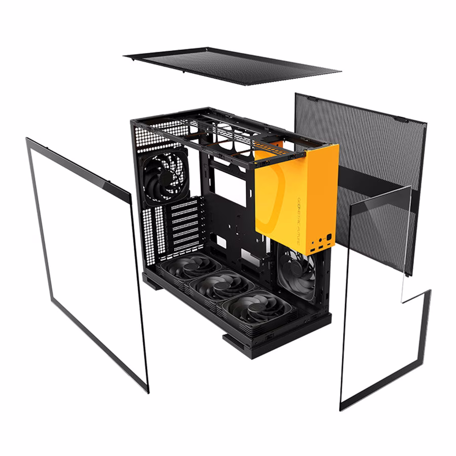 Geometric Future Model 5 Black & Yellow ATX Tower Case, 5x Preinstalled Fans, Supports 420mm Radiator, E-ATX Motherboard, 20Gbps Type-C | GEO-M5F-BY thumbnail 5